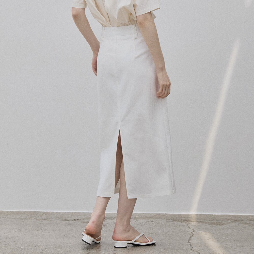 STRAIGHT BELT LONG SKIRT WHITE