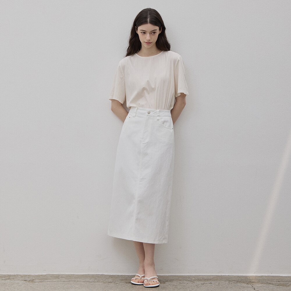 STRAIGHT BELT LONG SKIRT WHITE