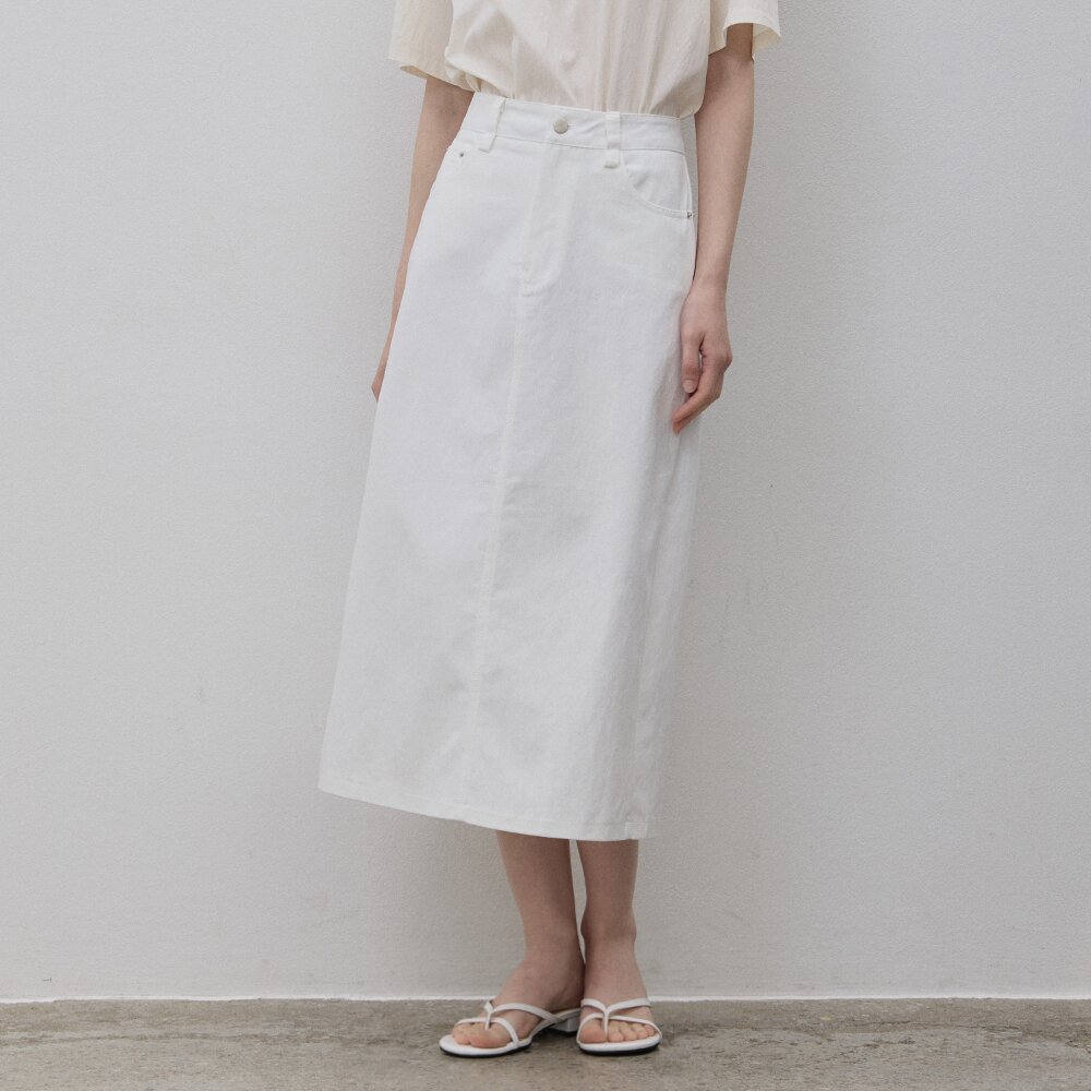 STRAIGHT BELT LONG SKIRT WHITE
