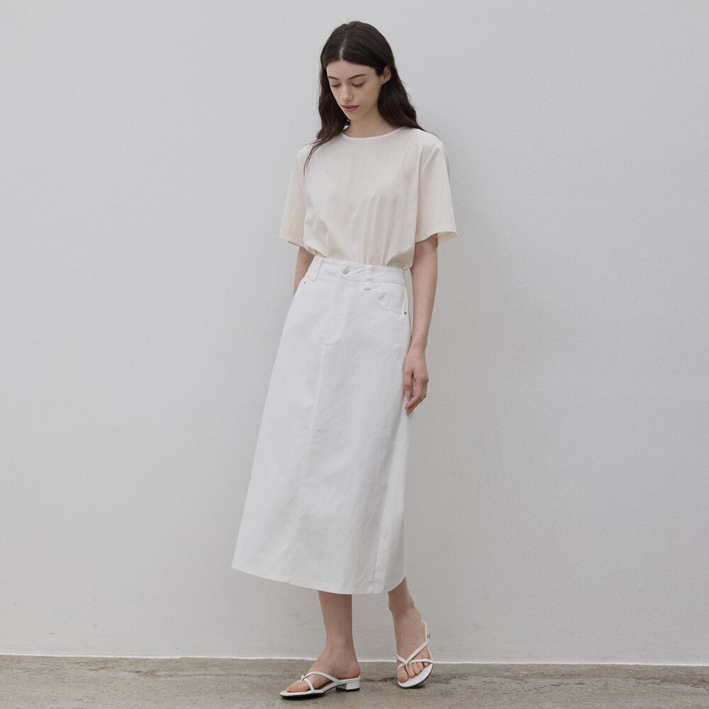 STRAIGHT BELT LONG SKIRT WHITE