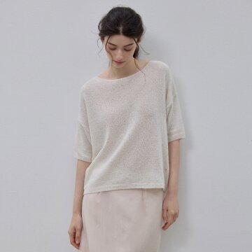 BOAT NECK SHORT-SLEEVED KNITWEAR OATMEAL