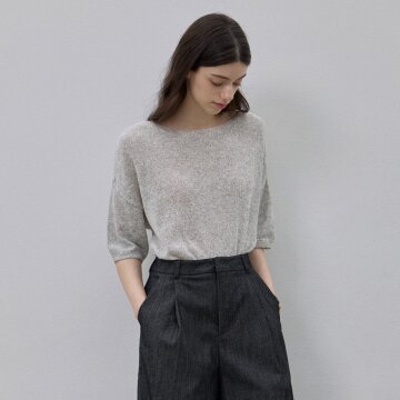 COOLING BOAT NECK SHORT-SLEEVED KNITWEAR MELANGE_MELANGE