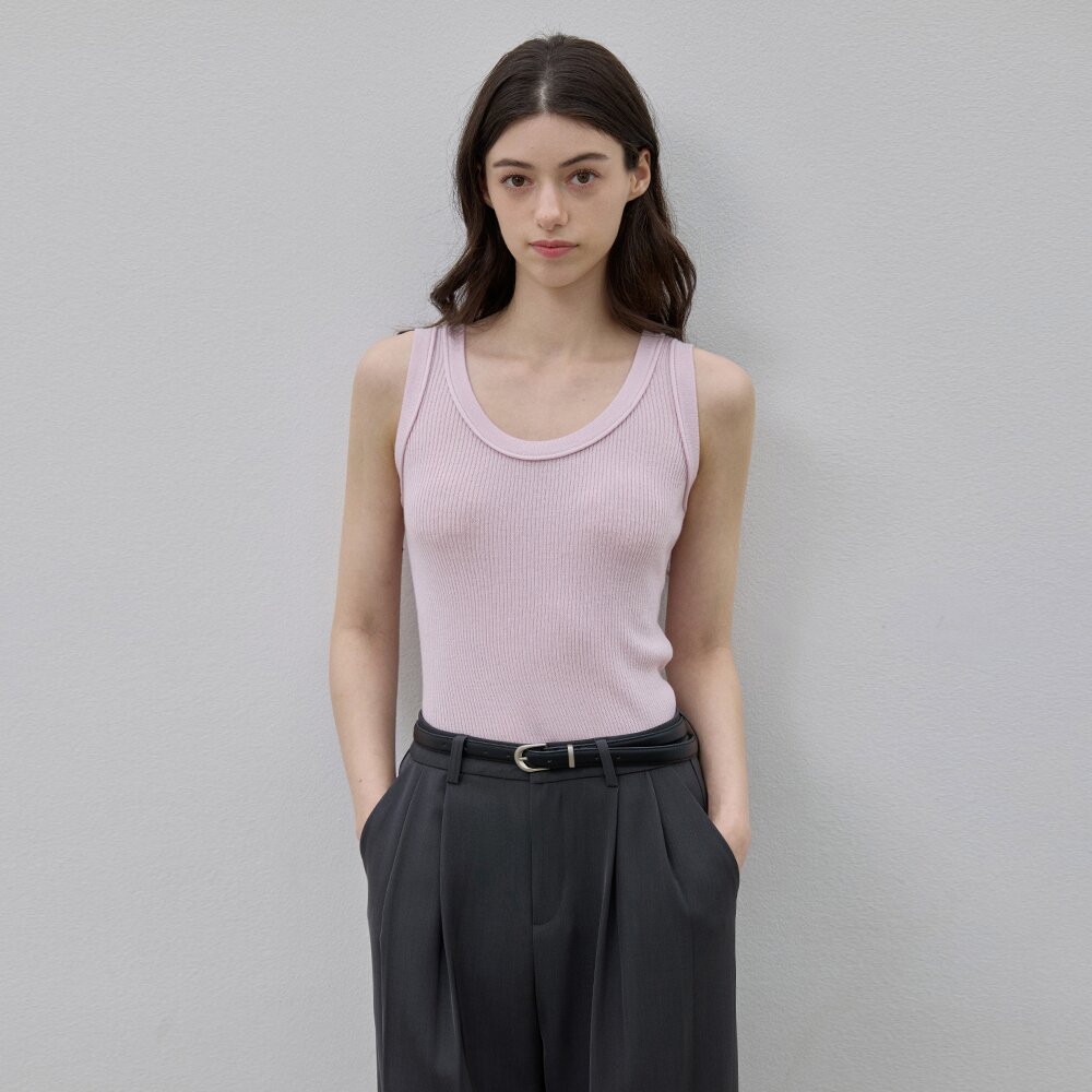 COOLING RIBBED SLEEVELESS KNITWEAR 4COLORS