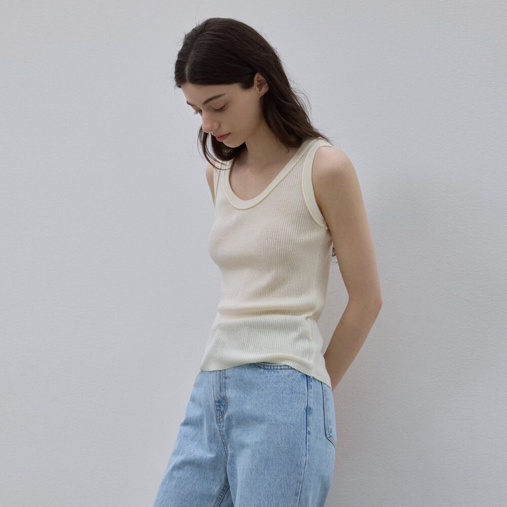 COOLING RIBBED SLEEVELESS KNITWEAR 4COLORS
