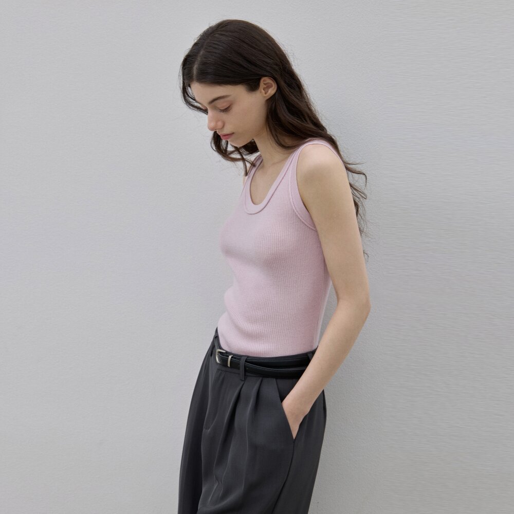 COOLING RIBBED SLEEVELESS KNITWEAR 4COLORS