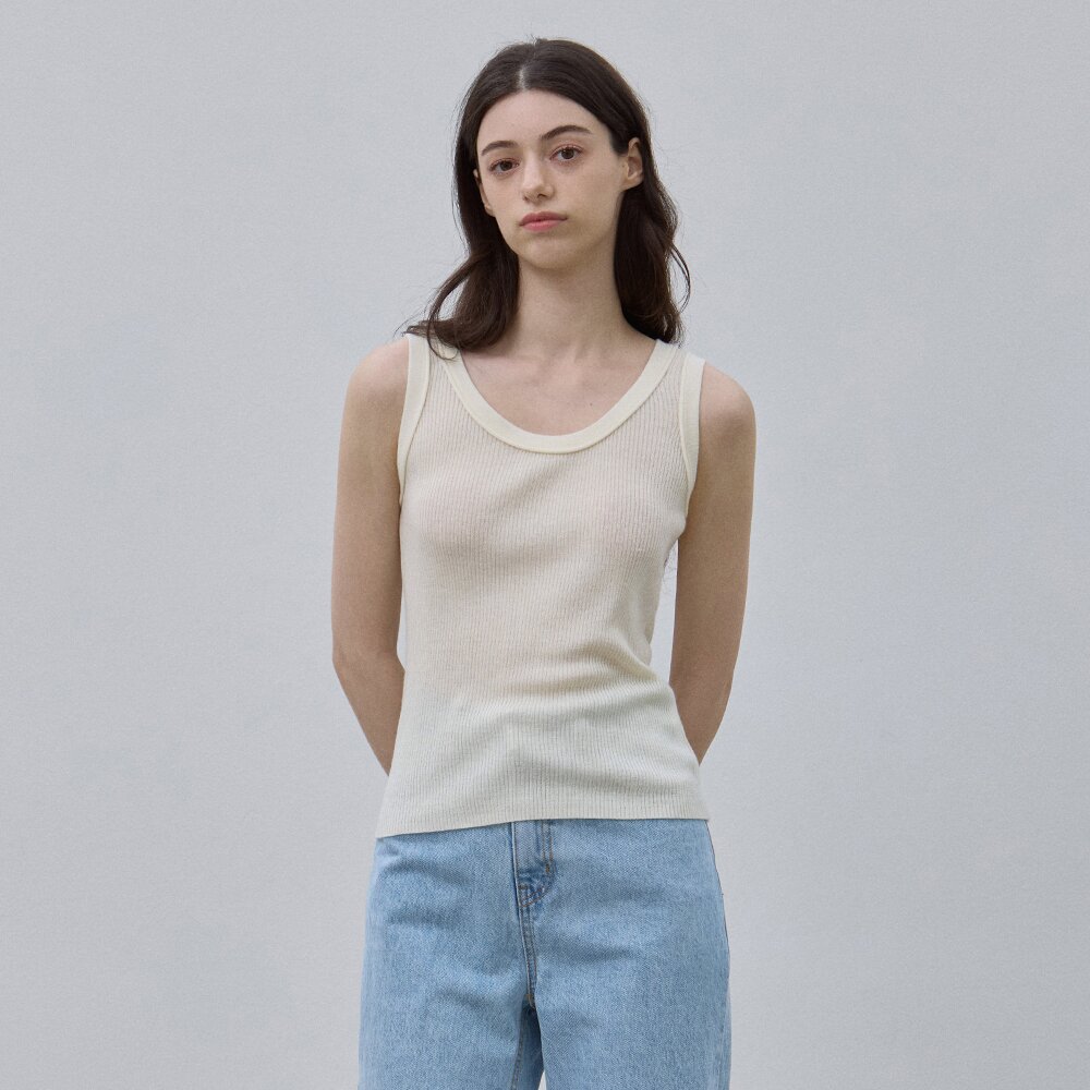 COOLING RIBBED SLEEVELESS KNITWEAR 4COLORS