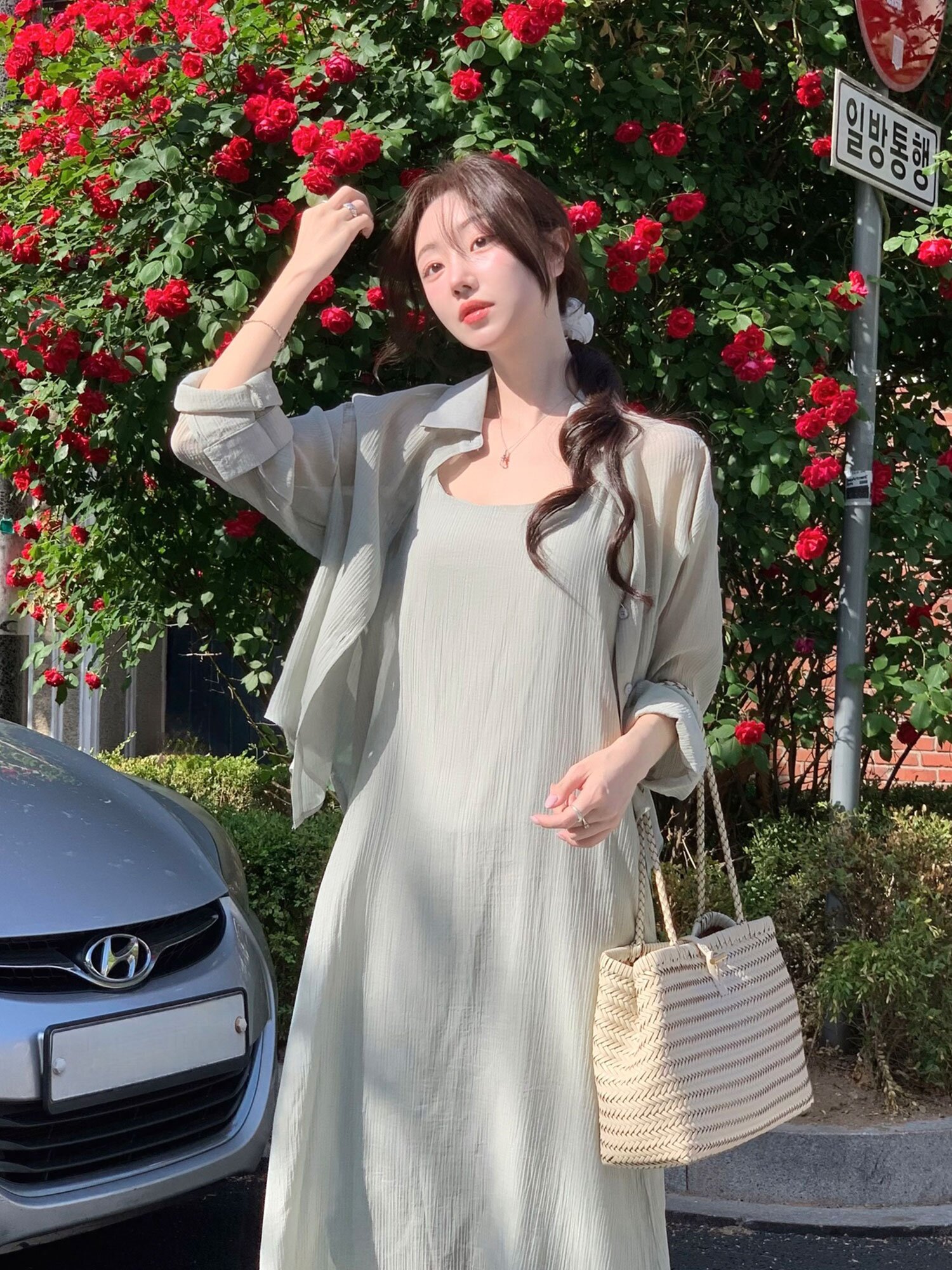 [연우님 Pick] COOLING SHIRT + SLIP DRESS SET LIGHT KHAKI