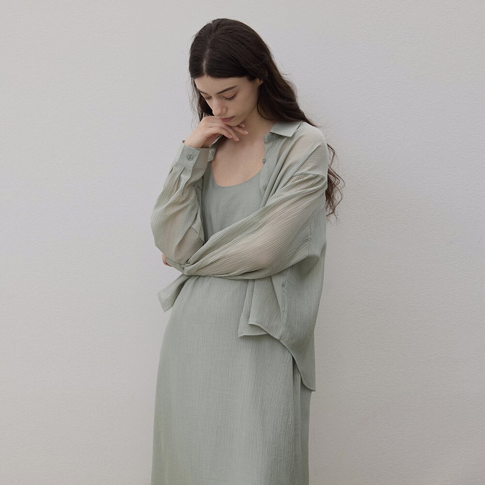 [연우님 Pick] COOLING SHIRT + SLIP DRESS SET LIGHT KHAKI