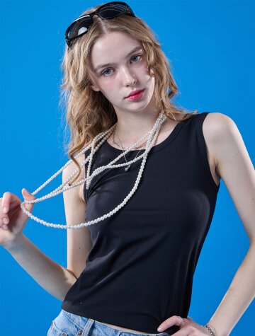 이너 나시 부유방 커버 라운드 레이어드 티 [BLACK]