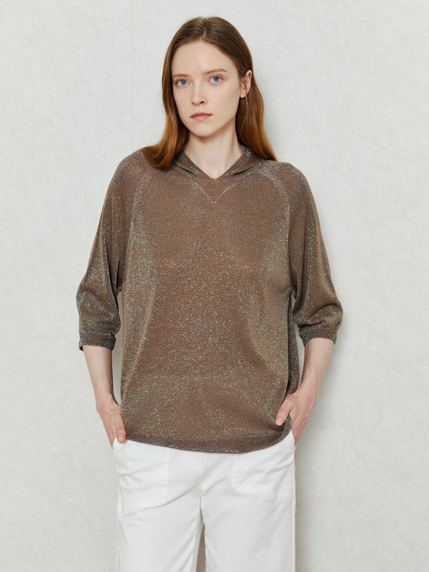 샤이닝 후드 시스루 니트 (BROWN)