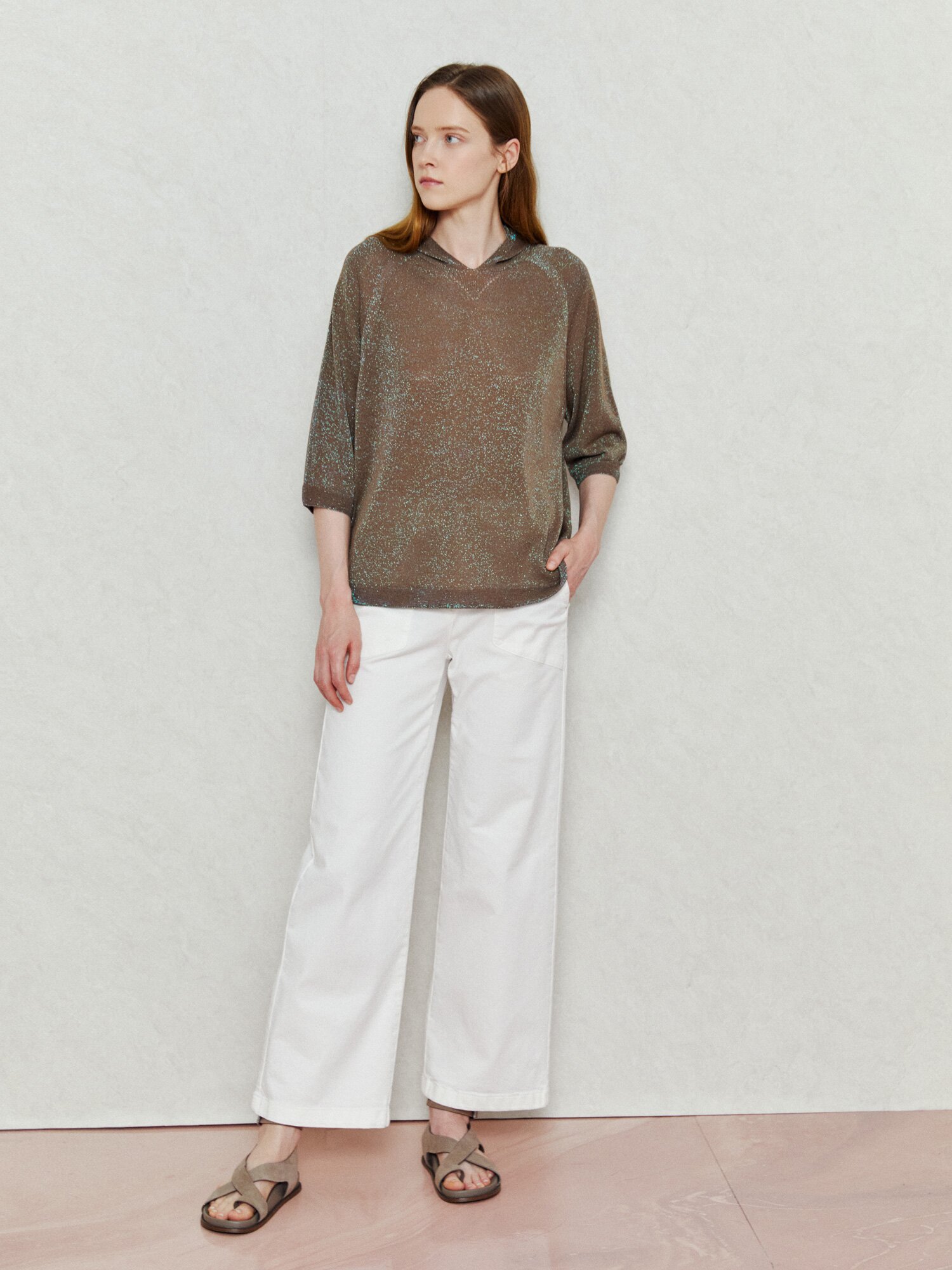 샤이닝 후드 시스루 니트 (BROWN)