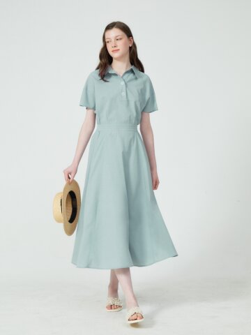 라운드 요크 플레어 원피스 