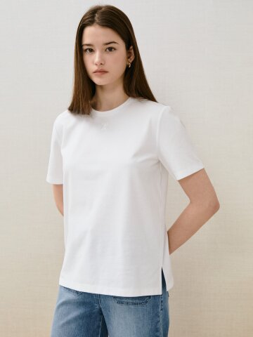 코튼 솔리드 로고 티셔츠 