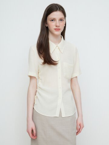 시스루 사이드 셔링 블라우스 