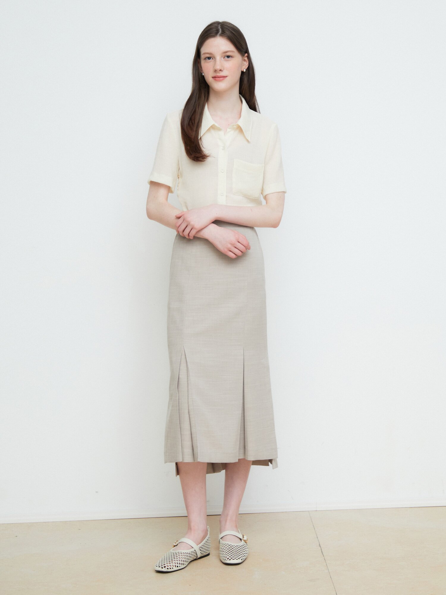 시스루 사이드 셔링 블라우스 (YELLOW)