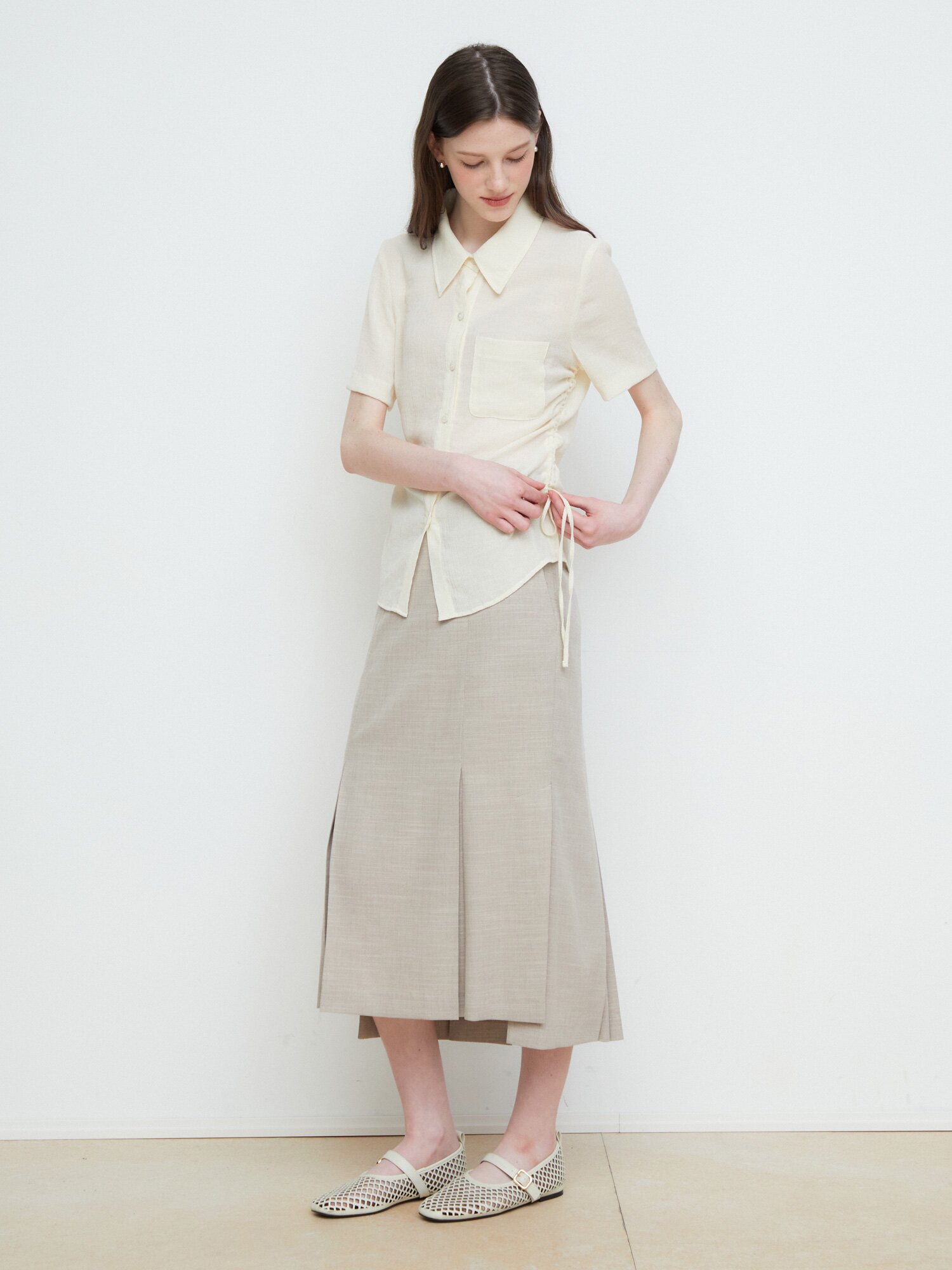 시스루 사이드 셔링 블라우스 (YELLOW)