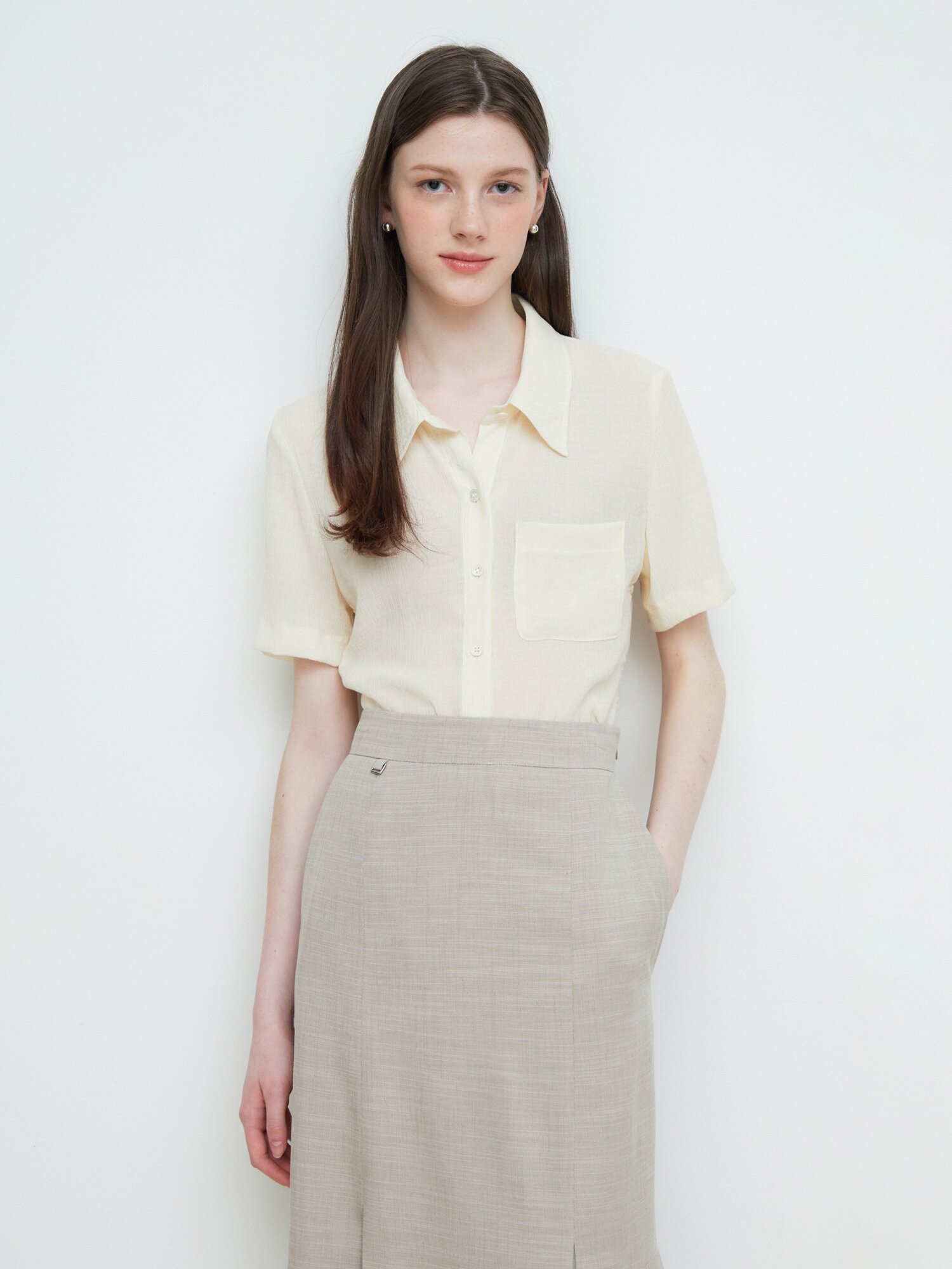 시스루 사이드 셔링 블라우스 (YELLOW)