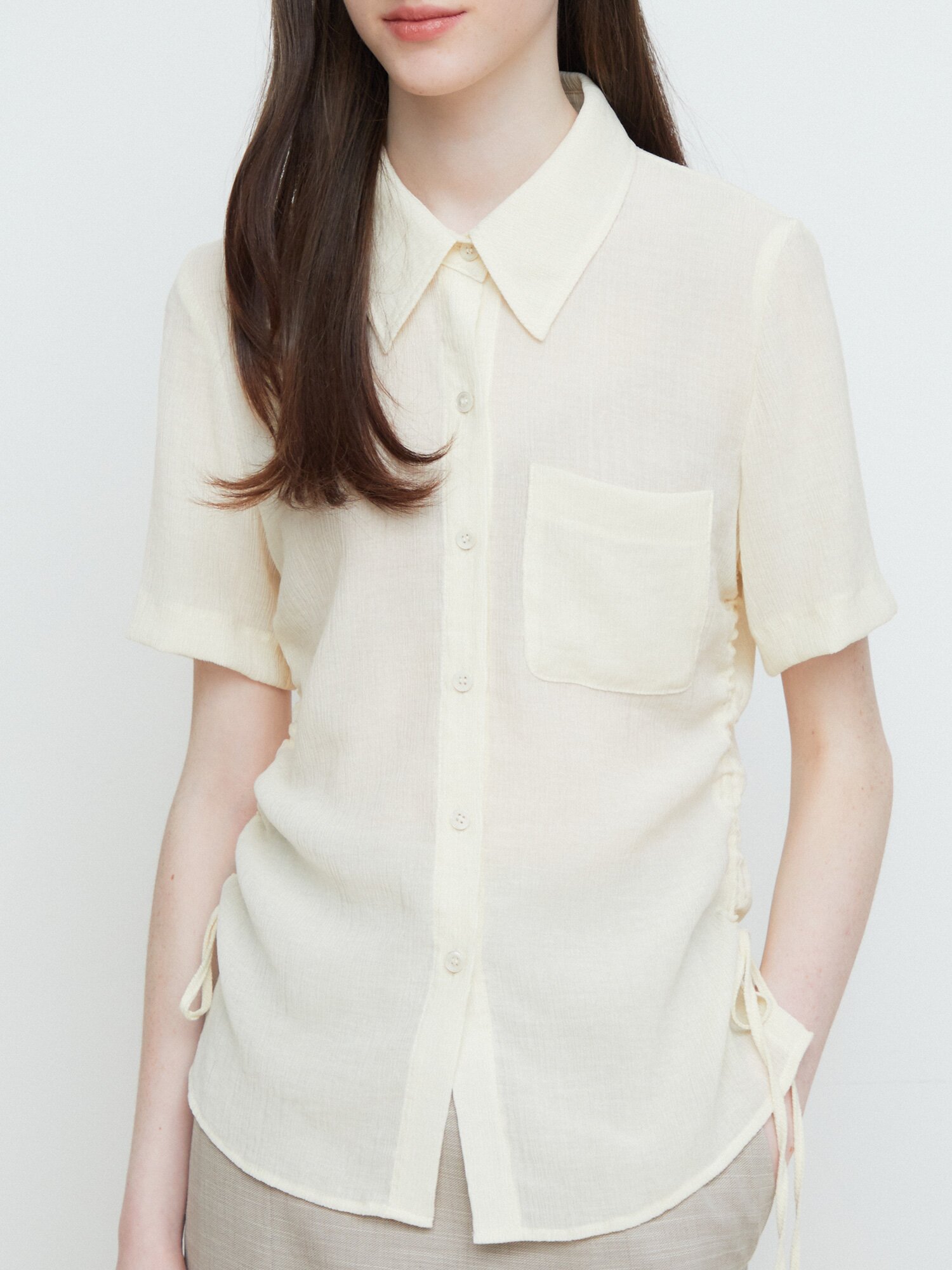 시스루 사이드 셔링 블라우스 (YELLOW)