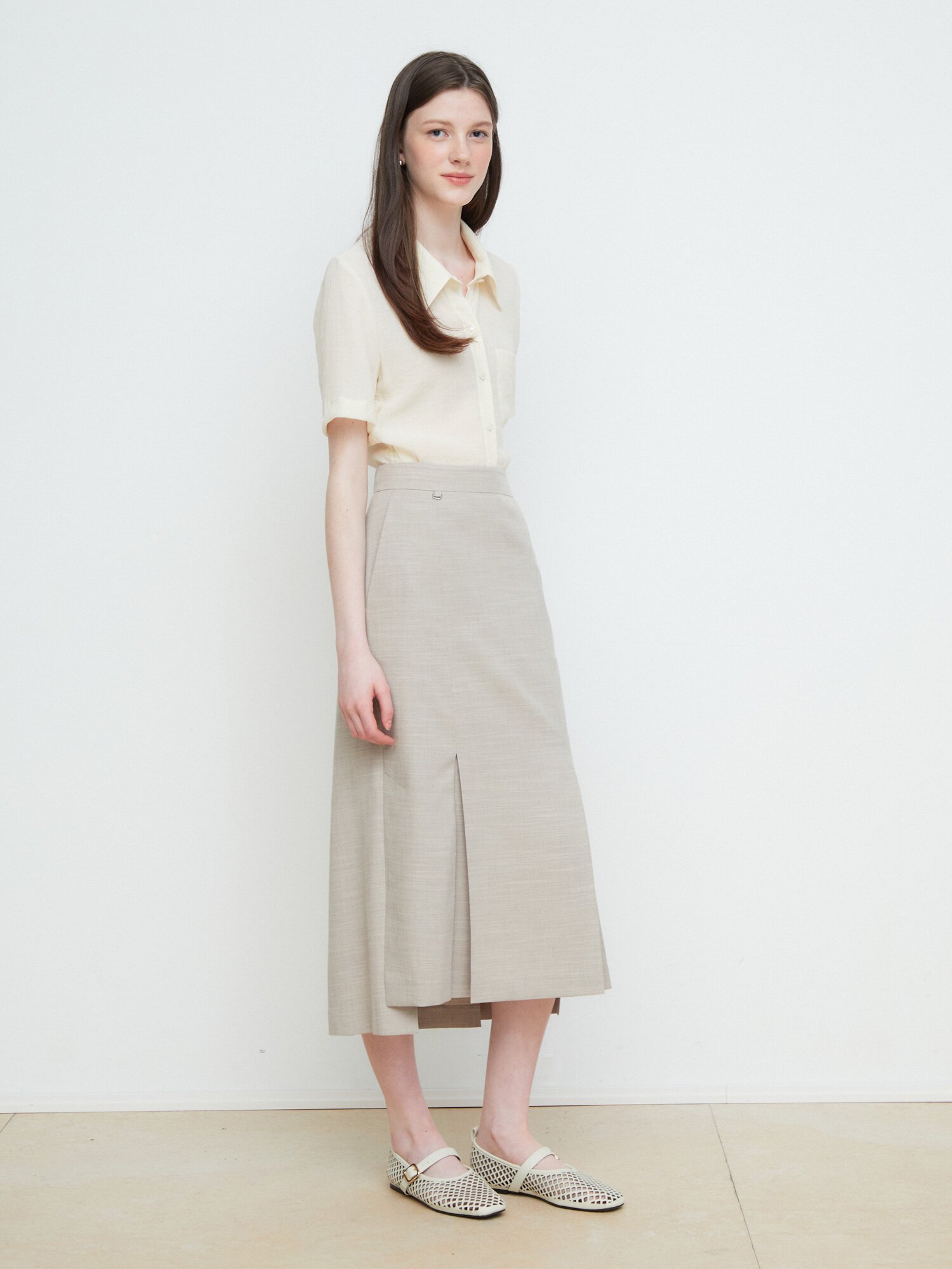 시스루 사이드 셔링 블라우스 (YELLOW)