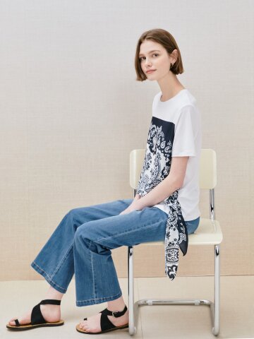 스판 페이즐리 배색 티셔츠 