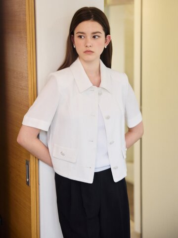 하프 슬리브 칼라 크롭 재킷 