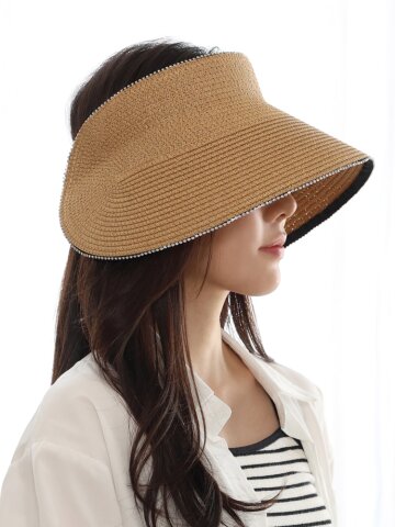 미코아 여름 챙넓은 지사 라탄 밀짚 돌돌이 밴딩 썬캡 모자