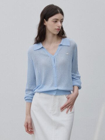 SCASH COLLAR POINT CARDIGAN SKY BULE