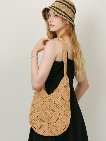 미엘리 여름 니트 손뜨개 비치 왕골 휴양지가방 숄더 네트백 가방