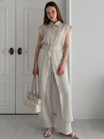 스트라이프 민소매 롱 셔츠 (2colors)