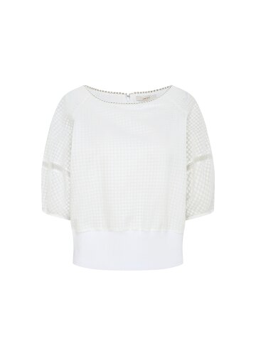 레이스 배색 라운드넥 블라우스 