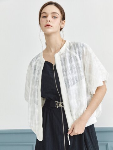 글리터 체크 볼륨 슬리브 점퍼 