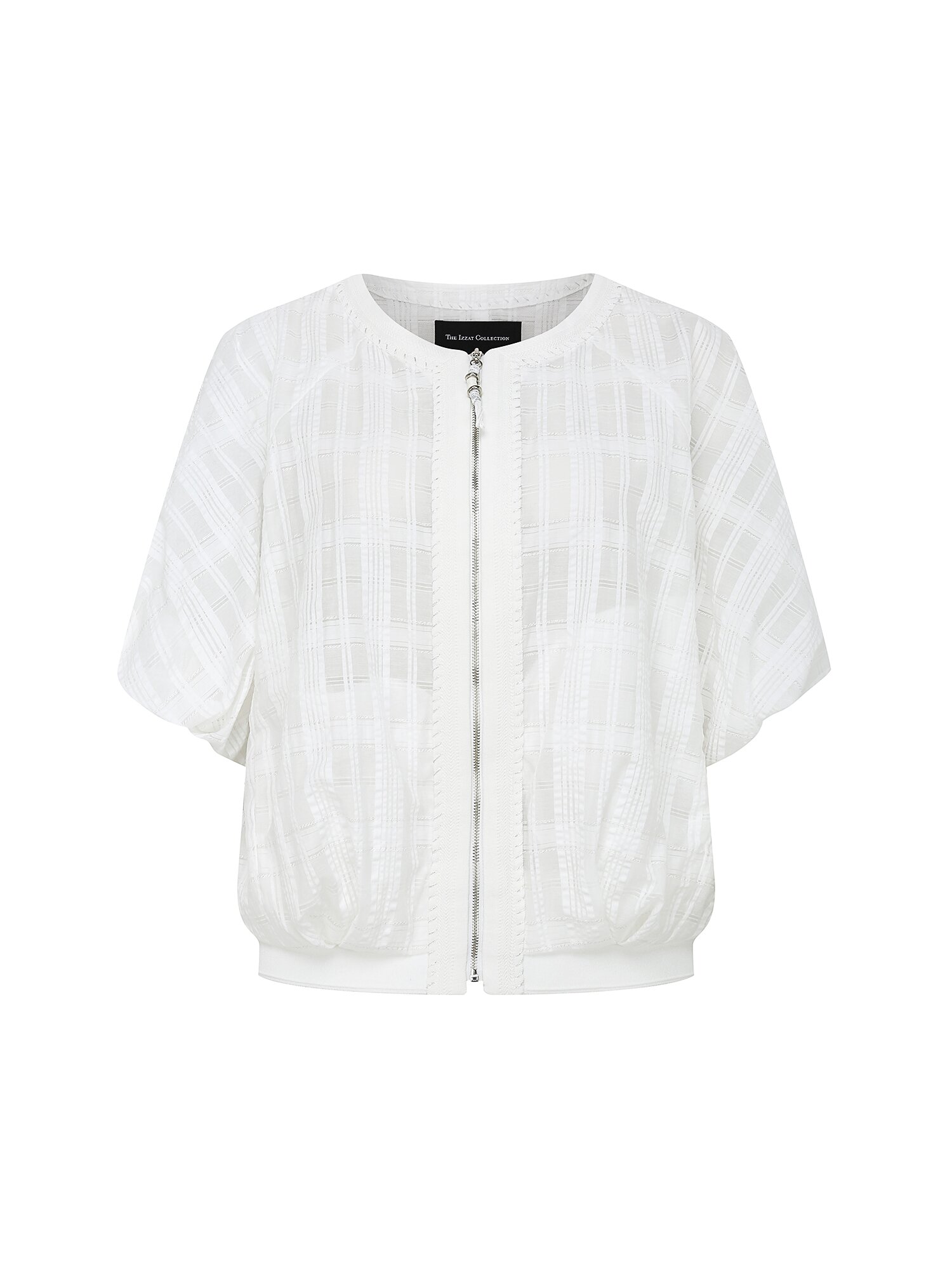 글리터 체크 볼륨 슬리브 점퍼 (WHITE)
