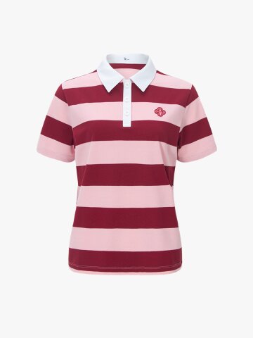 스트라이프 크롭 슬리브 티셔츠 (핑크)