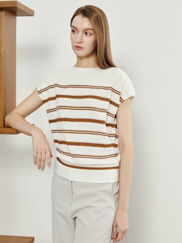 스트라이프 홀가먼트 풀오버 니트 