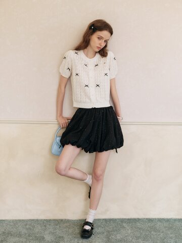 Cest_Black sequin balloon skirt