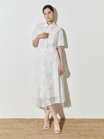 화이트 플레어 라인 레이스 스커트 (WHITE)