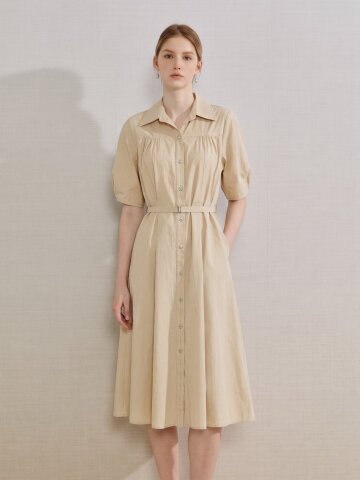 셔링 핀턱 플레어 셔츠 원피스 