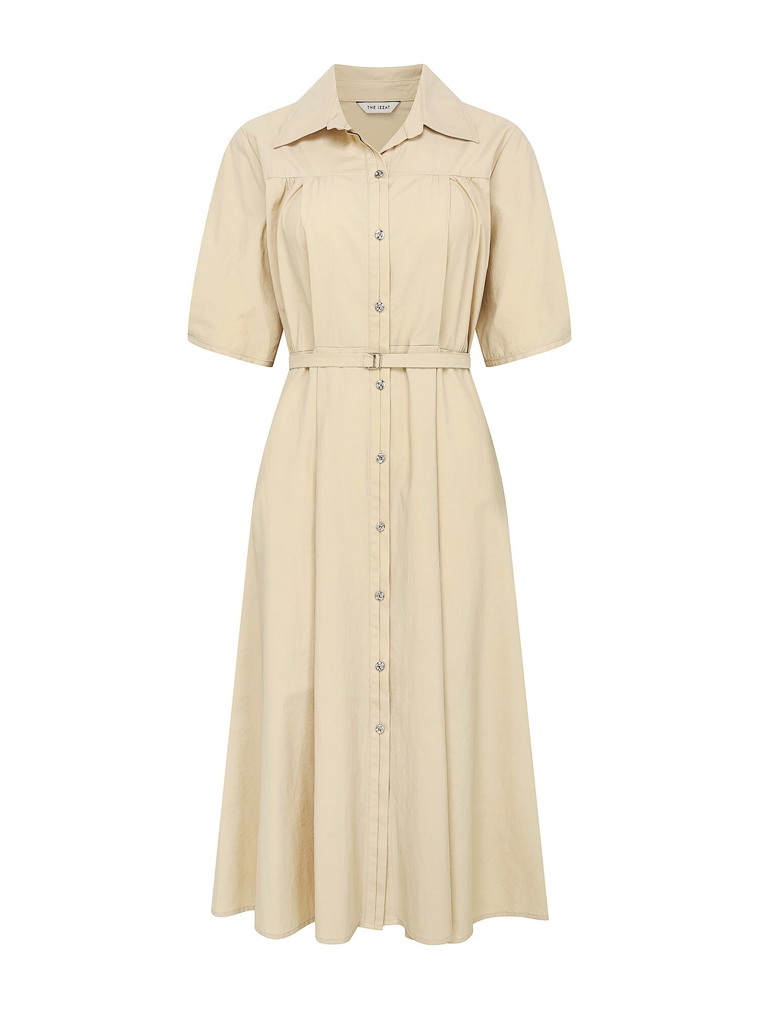 셔링 핀턱 플레어 셔츠 원피스 (BEIGE)