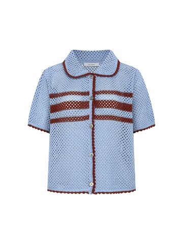 니팅 배색 라운드 칼라 가디건 