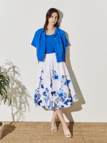 프린트 포인트 플레어 스커트 