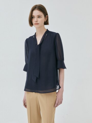시폰 타이 브이넥 블라우스 