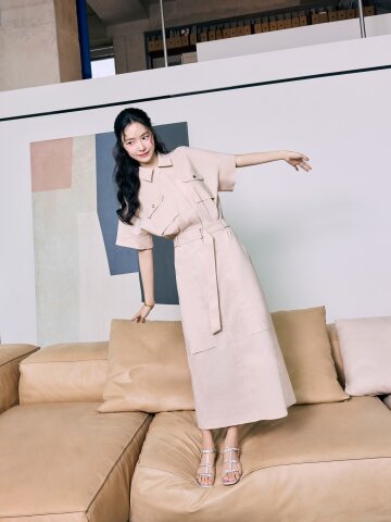 벨트 장식 플레어 셔츠 원피스 