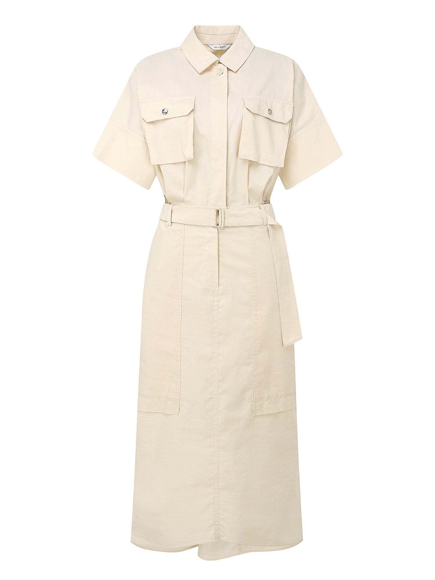 벨트 장식 플레어 셔츠 원피스 (LIGHT BEIGE)