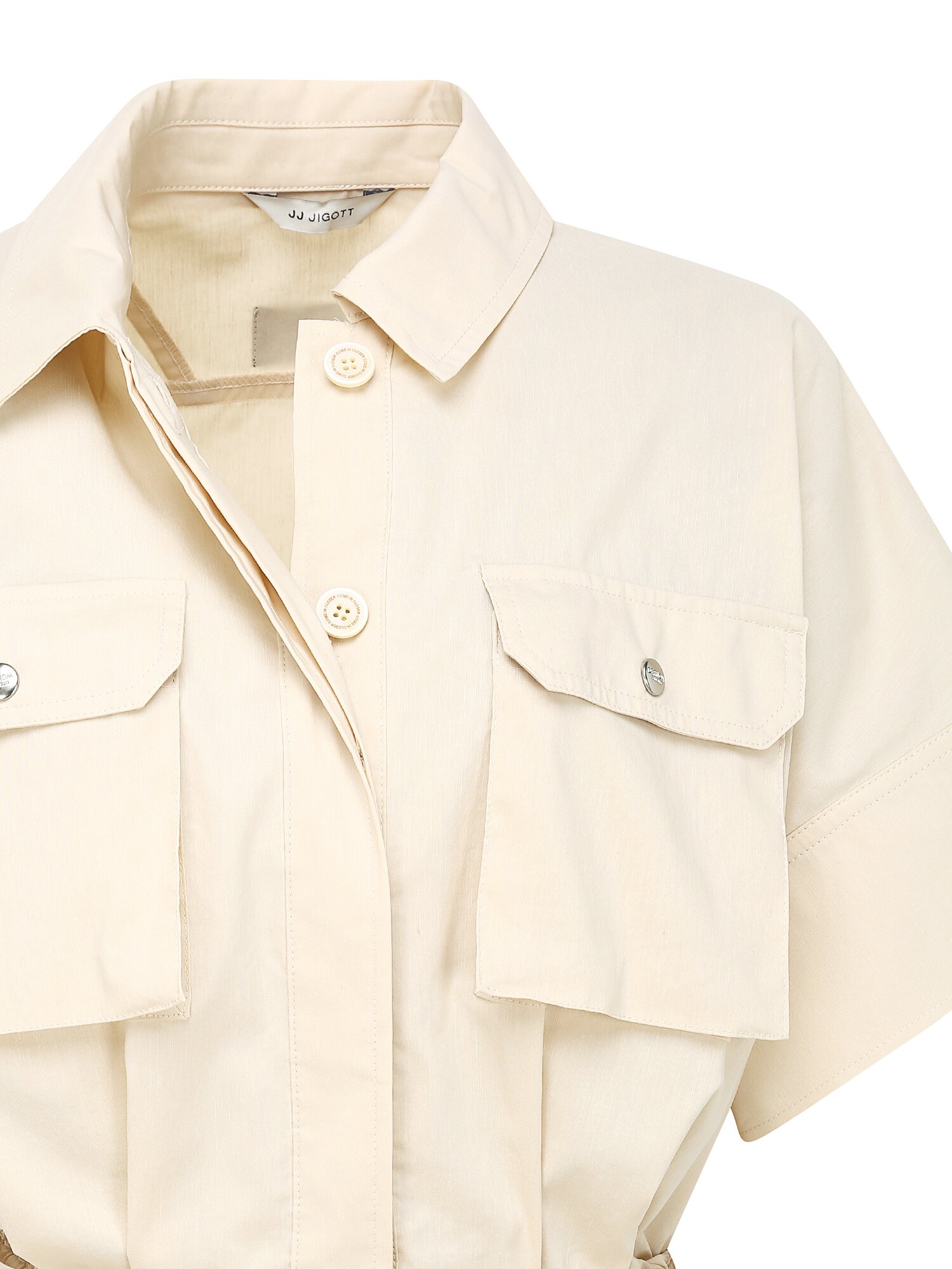 벨트 장식 플레어 셔츠 원피스 (LIGHT BEIGE)