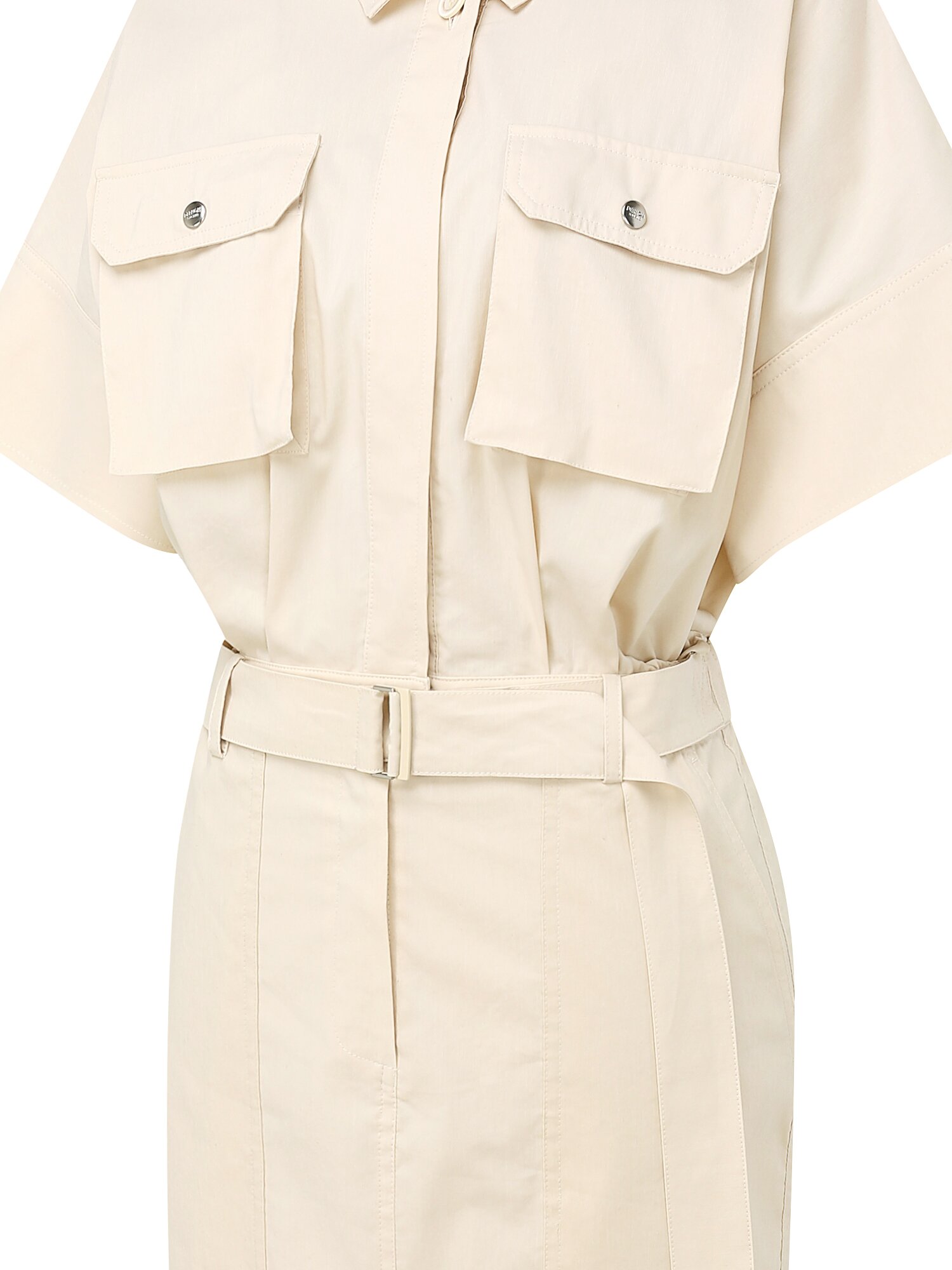 벨트 장식 플레어 셔츠 원피스 (LIGHT BEIGE)