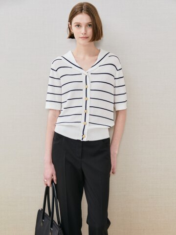 스트라이프 세일러 칼라 가디건 