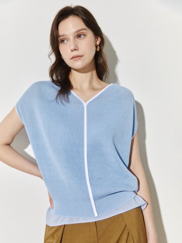 소프트 브이라인 배색 니트탑 