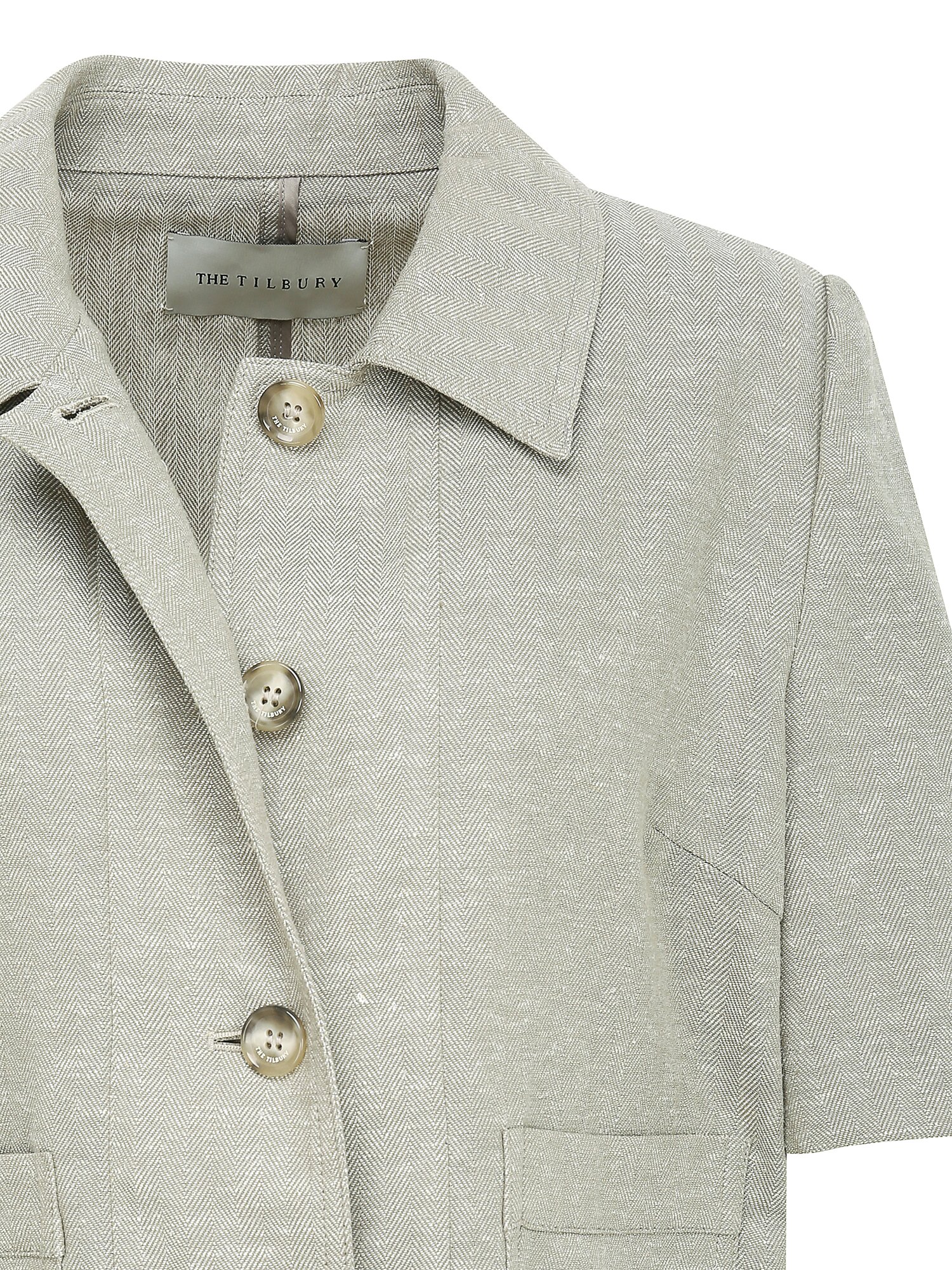 린넨 헤링본 아웃 포켓 재킷 (KHAKI)