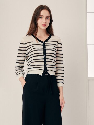 린넨 스트라이프 브이넥 가디건 