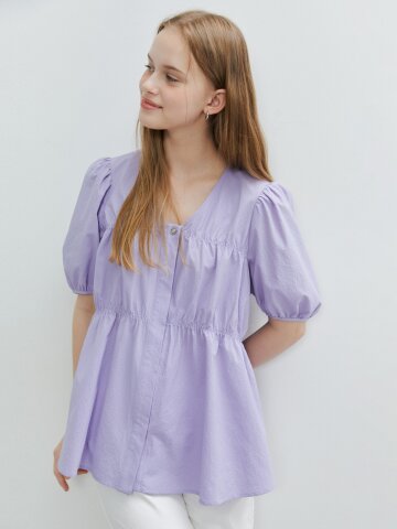 셔링 퍼프 플레어 블라우스 